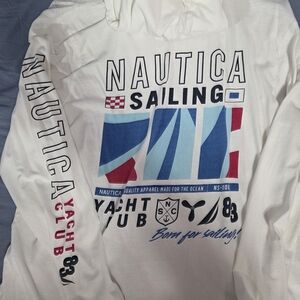 Nautica White Sailing Graphic Long Sleeve Tee With Hood Size Medium